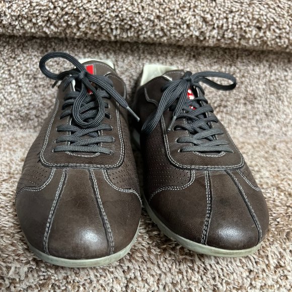 PRADA Men's Olive Casual Sports Leather Shoes - Picture 5 of 13